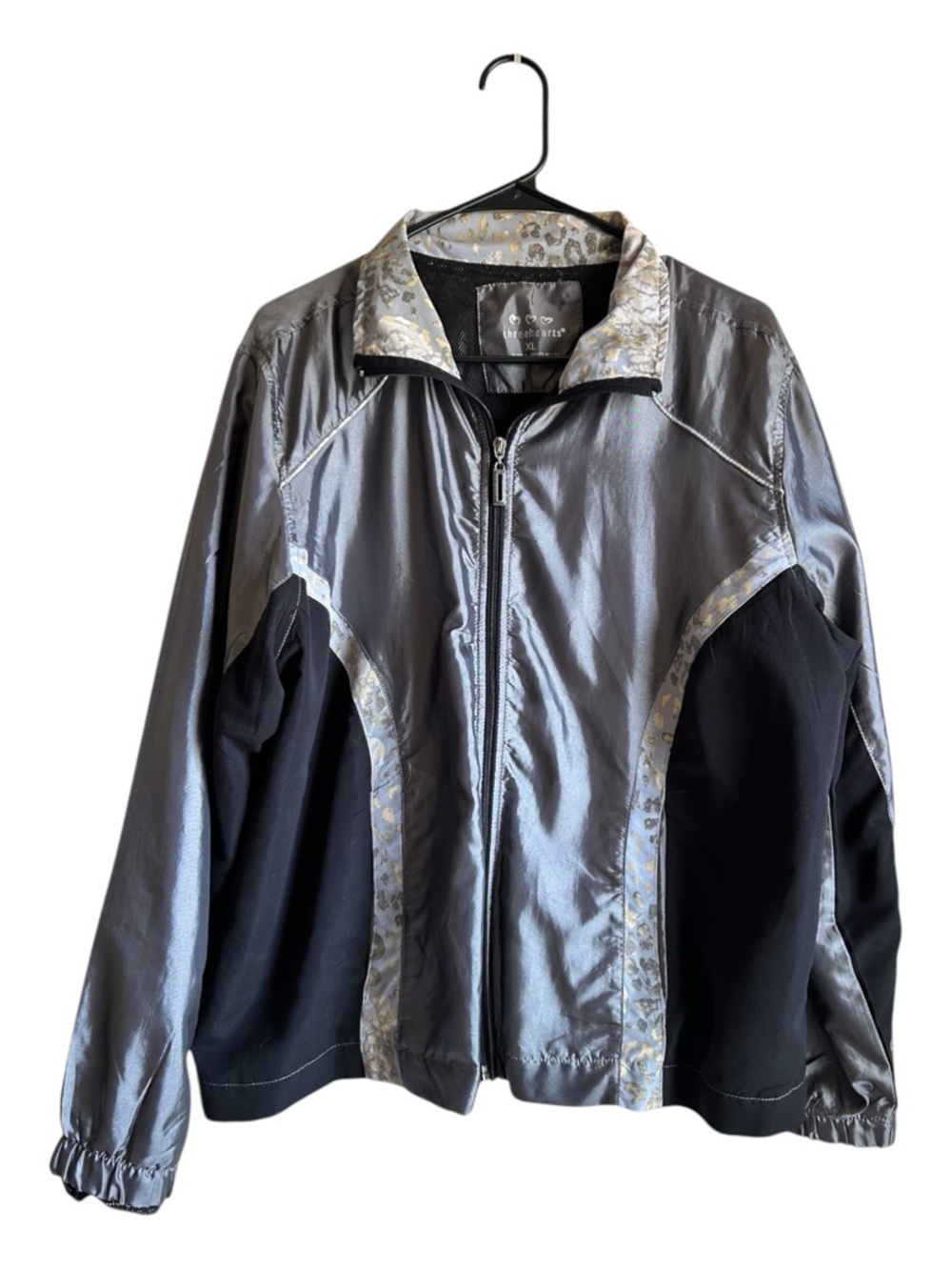 4/$20 Three Hearts Size XL Metallic Silver and Black Panel Zip Jacket
